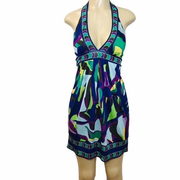 BCBG Maxazria Halter Knit Dress Size XS Multicolored Mini Stretch Open Back - Picture 1 of 16